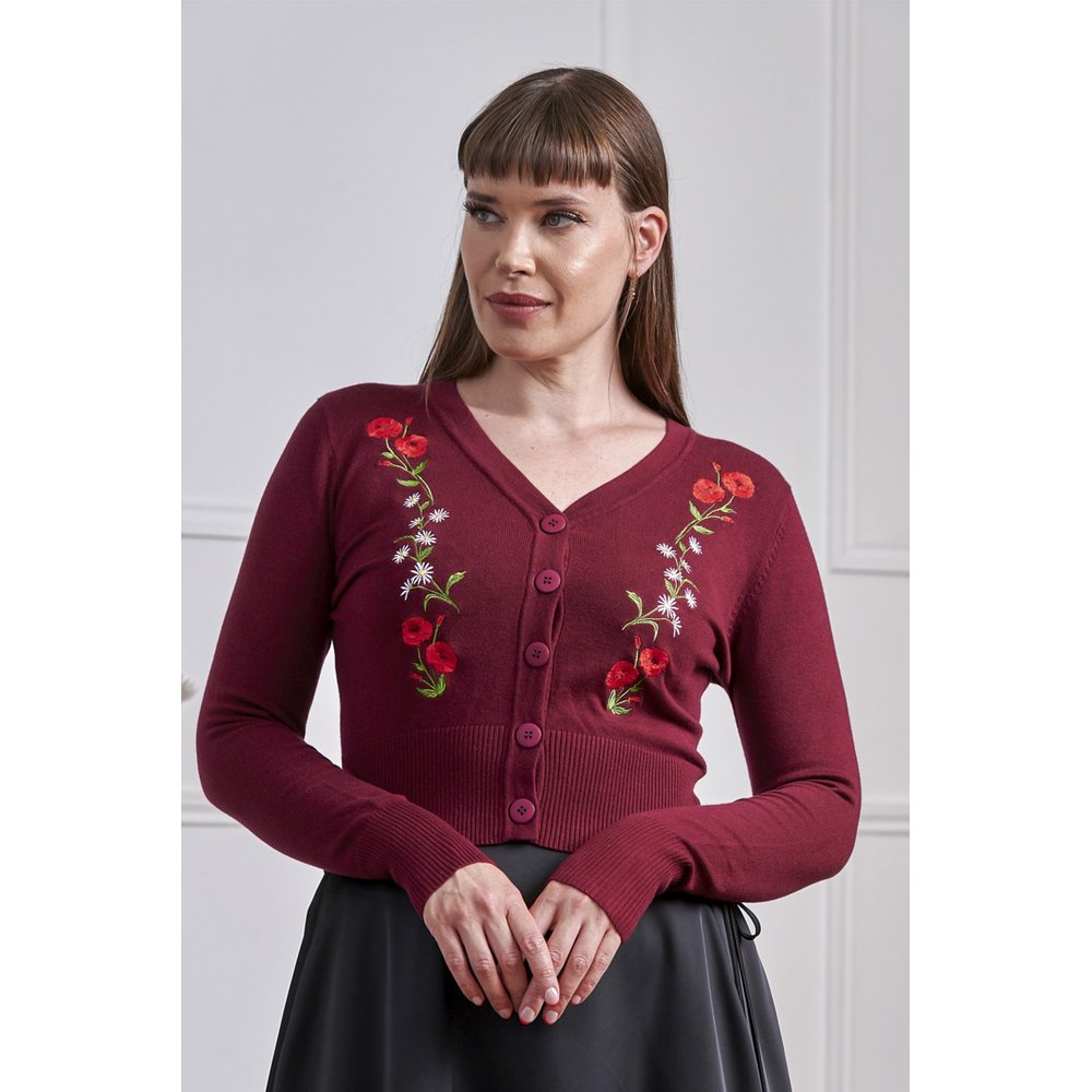 Banned - Nara Roses And Daisies Cardigan - Burgundy